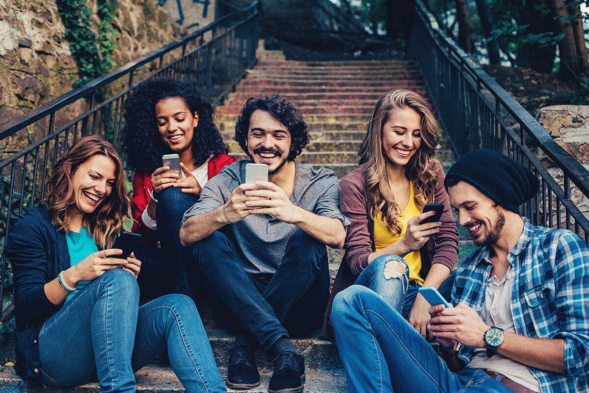 Group of people text messaging